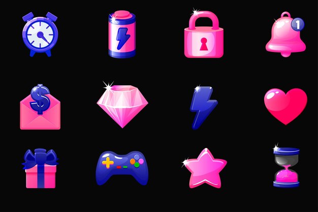 Ensemble d'icônes de jeu pour les éléments d'interface utilisateur graphique vectoriels pour application mobile