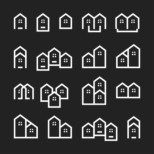 Ensemble d'icônes de ligne d'accueil isolées sur un fond blanc Signe d'icônes de maison Bâtiments