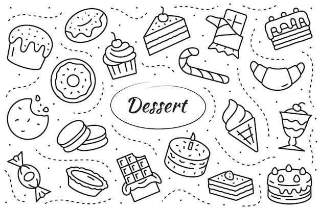 Ensemble D'icônes De Ligne De Desserts. Collection Simple Illustration D'aliments Sucrés.