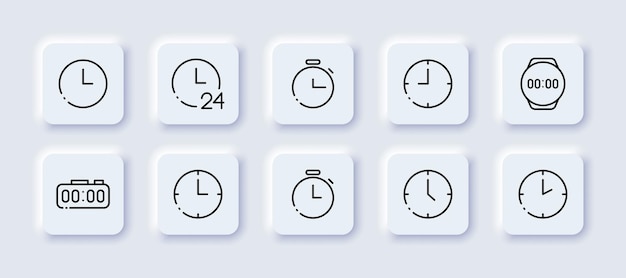 Ensemble D'icônes De Ligne Néomorphe D'horloge Ensemble D'icônes De Ligne Néomorphe Vectorielles