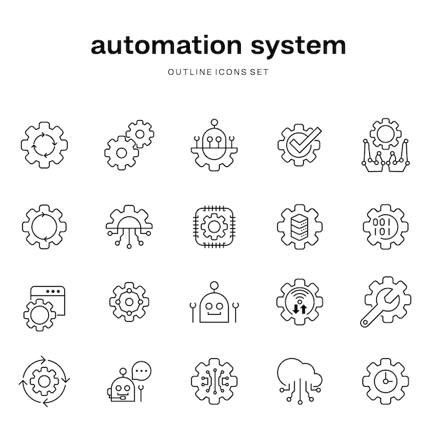 Ensemble D'icônes De Ligne Pour Un Système D'automate