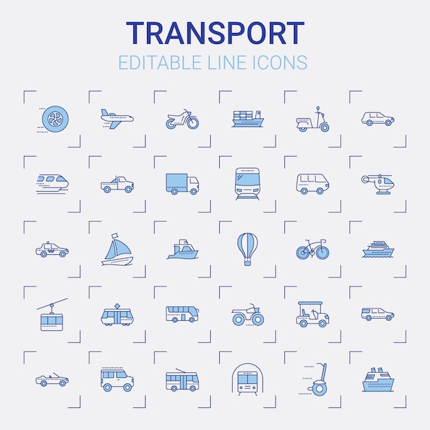 Ensemble d'icônes de ligne de transport