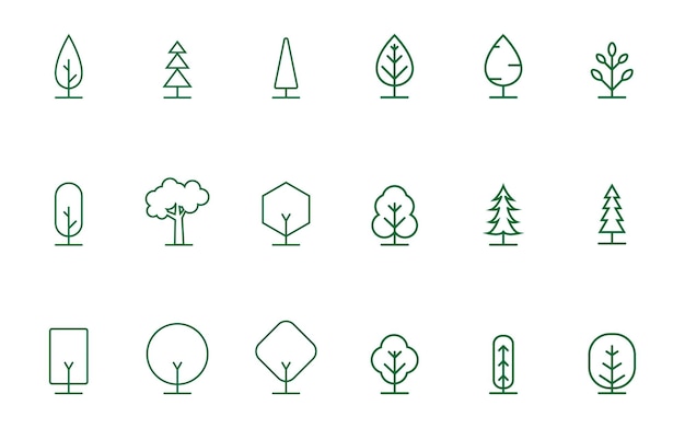 Ensemble D'icônes De Ligne Vectorielle D'arbre Ensemble Signe De Vecteur De Symbole D'arbre