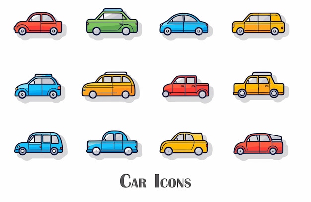Ensemble d'icônes de lignes vectorielles de voitures