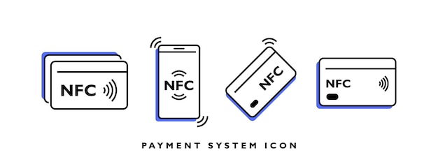 Ensemble D'icônes Linéaires De Paiement Sans Fil Nfc Appuyez Pour Payer Par Carte De Crédit Technologie Nfc Intelligente Pour Un Paiement Rapide Illustration Vectorielle