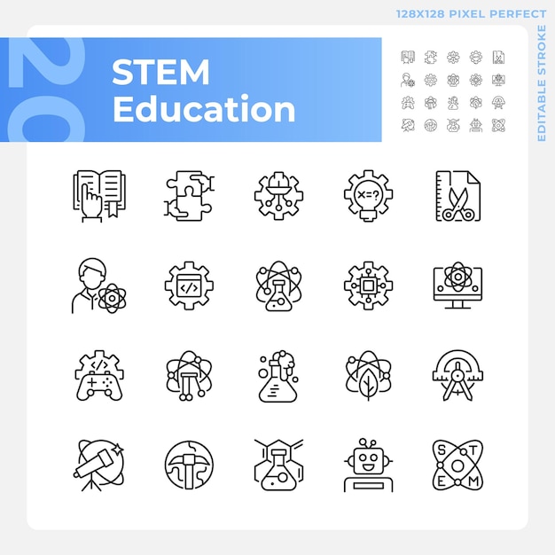 Ensemble D'icônes Linéaires Parfaites De Pixel D'éducation Stem