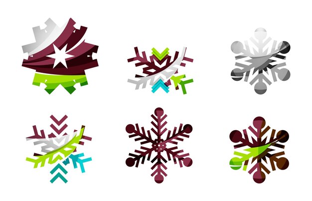 Ensemble d'icônes de logo de flocon de neige coloré abstrait concepts d'hiver conception géométrique moderne et propre