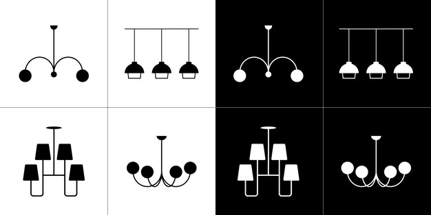 Vecteur ensemble d'icônes de lustres icônes plates vectorielles en noir et blanc