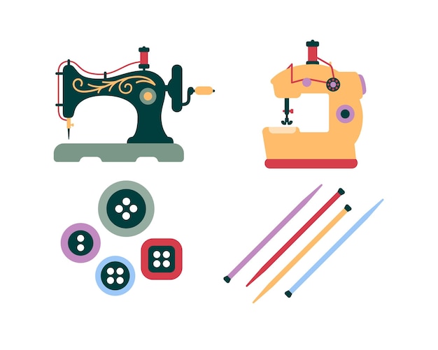 Vecteur ensemble d'icônes de machine à coudre et d'accessoires de couture illustration vectorielle