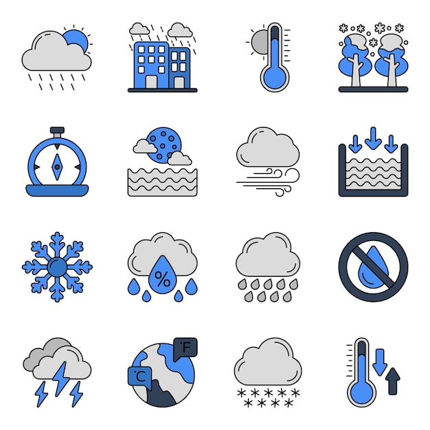 Ensemble d'icônes de météo plates