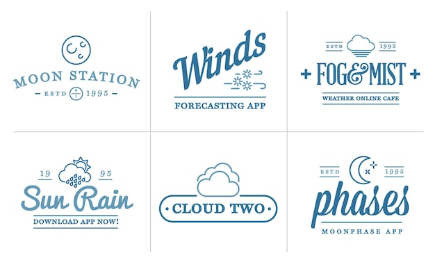 Ensemble D'icônes Météo Vectorielles Et De Logotypes D'applications Et De Canaux De Prévision Commerciale