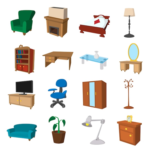Vecteur ensemble d'icônes de meubles de maison. ensemble de dessin animé d'icônes de meubles de maison pour le web