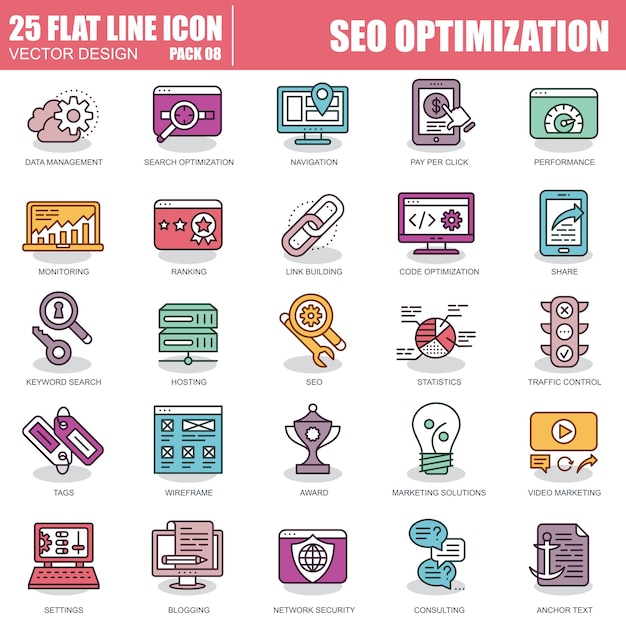 Ensemble d'icônes d'optimisation seo