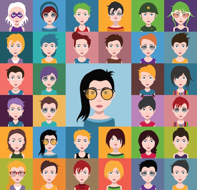 Vecteur ensemble d'icônes de personnes, avatars avec visages