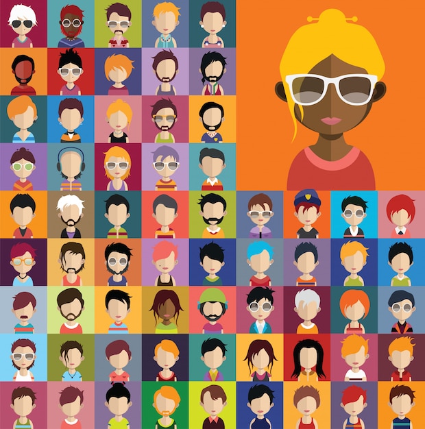 Ensemble d&#39;icônes de personnes avec des visages