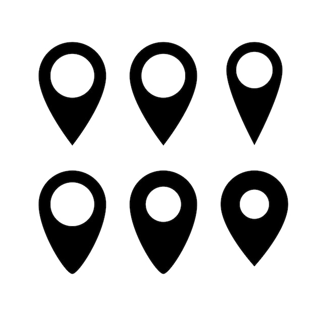 Ensemble d'icônes de pointeur de carte emplacement noir symbole d'épingle point de collection de point de pointeur gps symbole