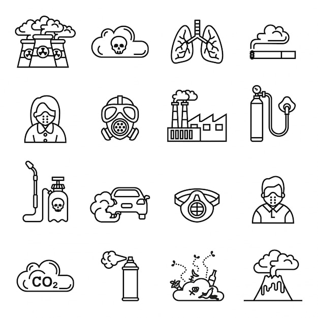 Vecteur ensemble d'icônes de pollution de l'air