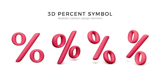 Ensemble d'icônes de pourcentage rouge Rendu du symbole de pourcentage 3D en couleur rouge Élément de conception d'objet métier Illustration vectorielle isolée sur fond blanc