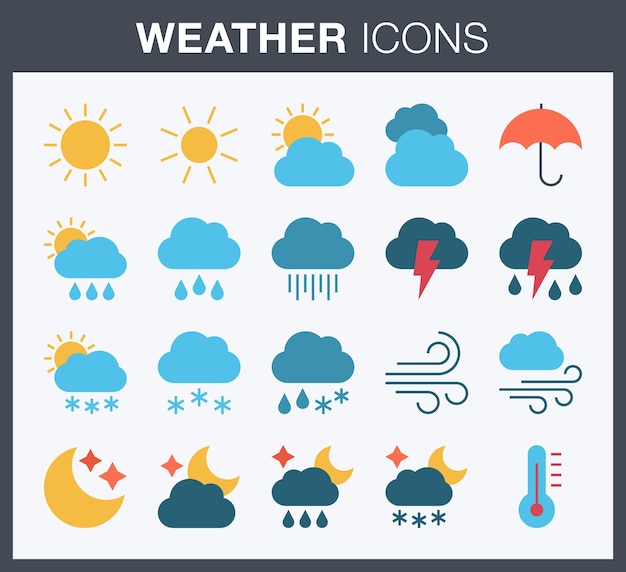 Vecteur ensemble d'icônes de prévisions météorologiques colorées de style plat moderne pour la conception graphique et web