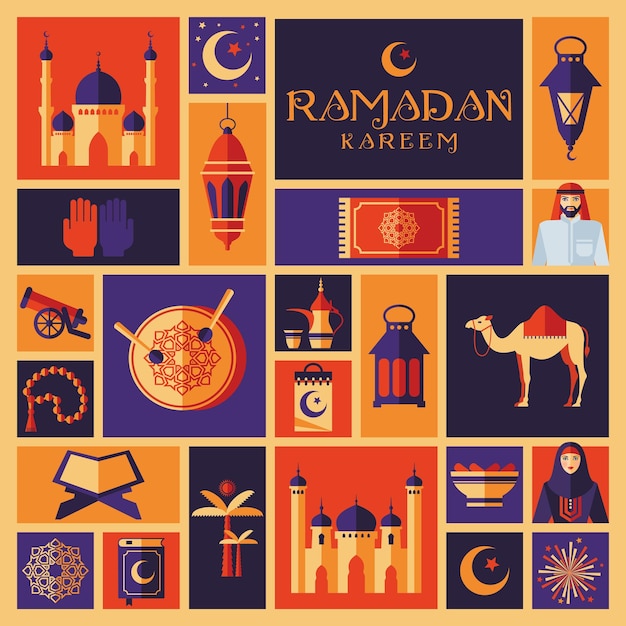Vecteur ensemble d'icônes ramadan kareem d'arabe