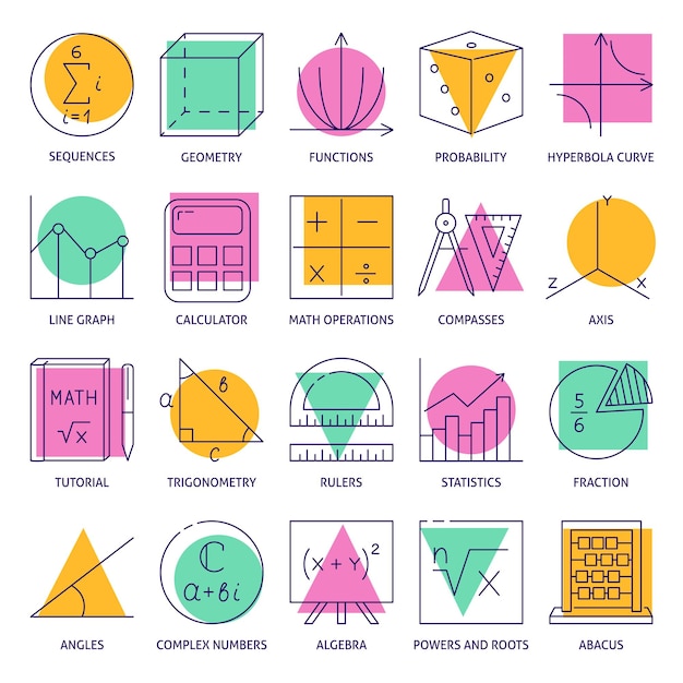 Vecteur ensemble d'icônes de sciences mathématiques