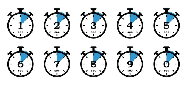 Ensemble d'icônes de seconde minuterie Gestion du temps compte à rebours chronomètre minuterie numérique intervalle de précision tic-tac horloge mesure du temps chronométrage Icône de ligne vectorielle pour les affaires et la publicité