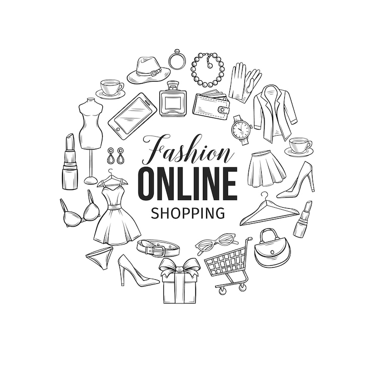 Vecteur ensemble d'icônes de shopping de mode en ligne
