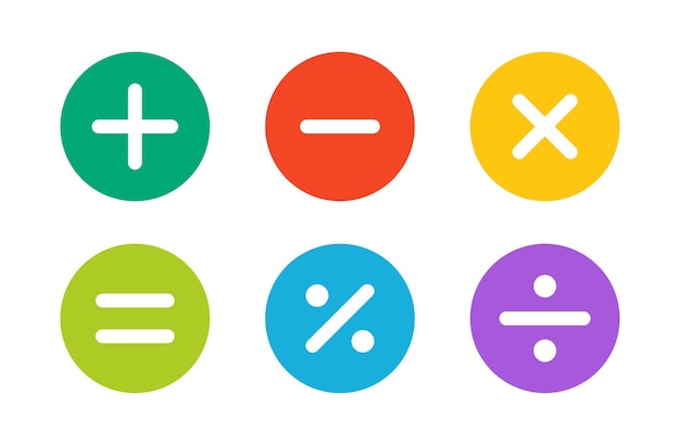 Ensemble D'icônes De Signe Plus, Moins, Multiplier, égal Et Diviser. Illustration Vectorielle De Signe Mathématique.