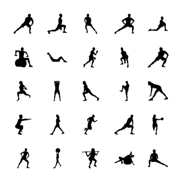 Vecteur ensemble d'icônes de silhouettes de sport