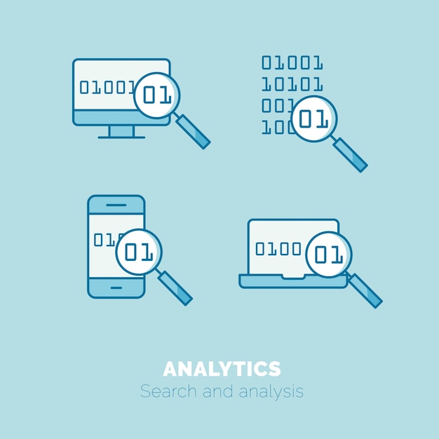 Ensemble D'icônes Simples Du Concept De Conception De Ligne Mince Analytics Vector Plate