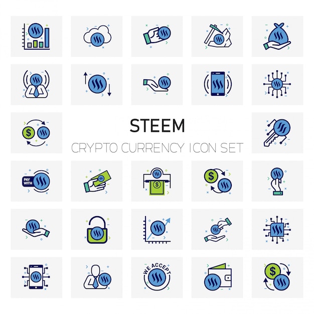 Ensemble d'icônes Steem Crypto monnaie