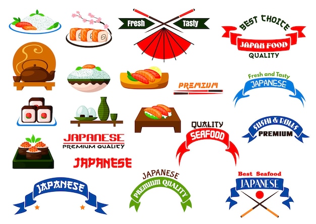 Ensemble D'icônes De Sushi De Cuisine Japonaise