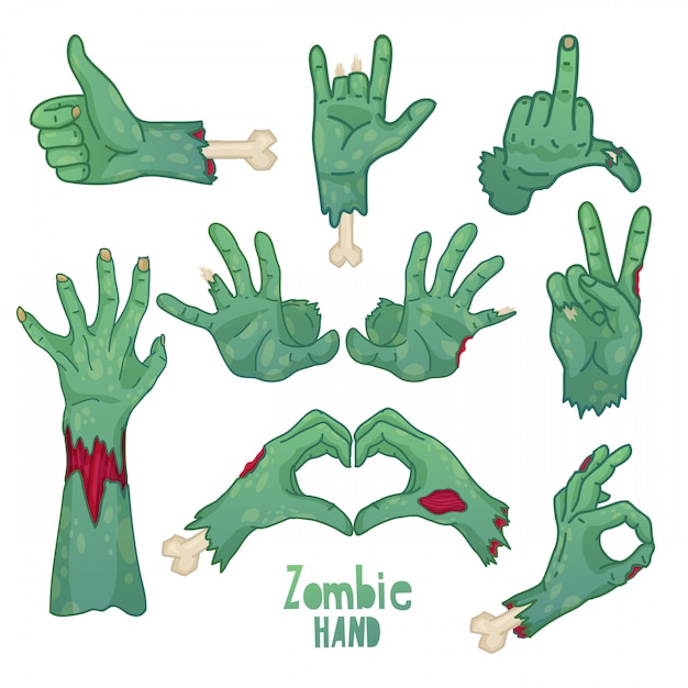 Ensemble D'icônes, Symboles, épingle Avec Mains De Zombie De Dessin Animé Collection De Gestes Mains De Zombie Morts