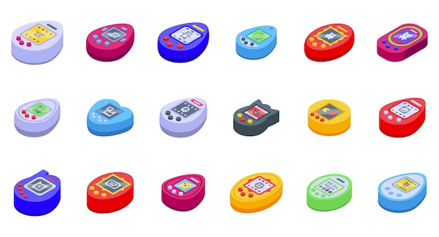 Vecteur l'ensemble d'icônes de tamagotchi est un vecteur isométrique.