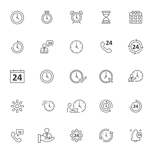 Ensemble D'icônes De Temps Avec Contour Simple