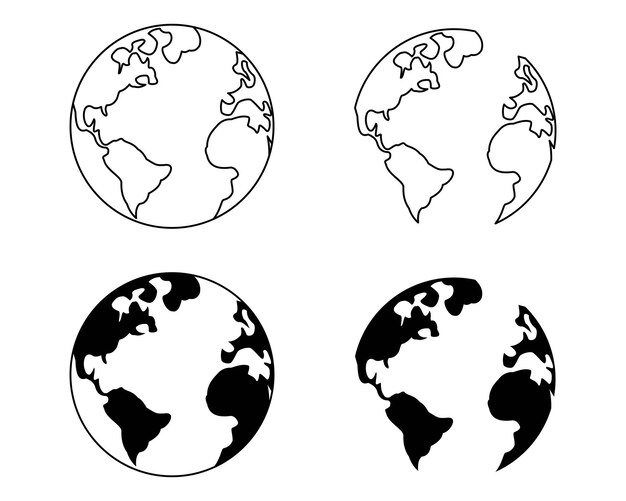 ensemble d'icônes de la terre globe défini dans le style de ligne