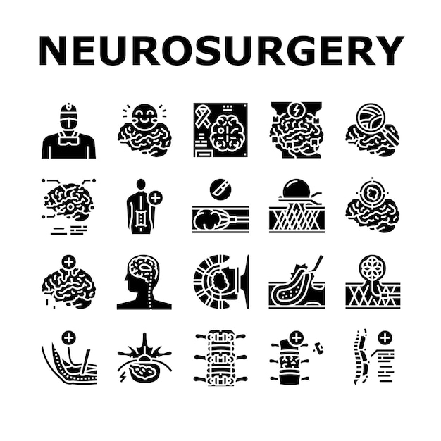 Vecteur ensemble d'icônes de traitement médical de neurochirurgie