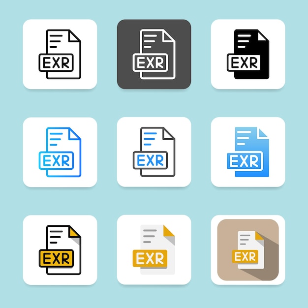 L'ensemble d'icônes de type de fichier exr peut être pour l'extension de format du document et du dossier