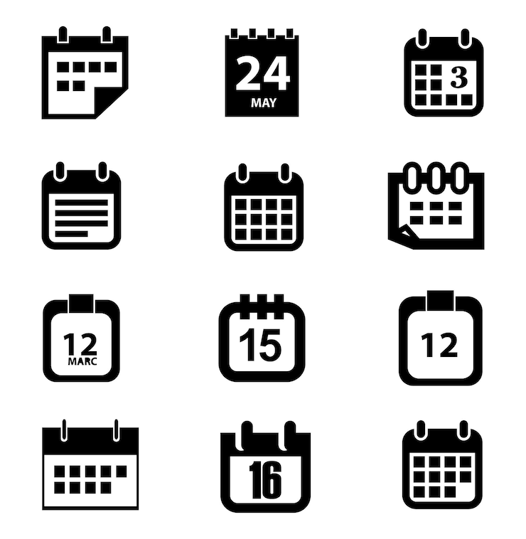 Vecteur un ensemble d'icônes vectorielles de calendrier des ensembles d'illustration vectorielle de calendrier et de date
