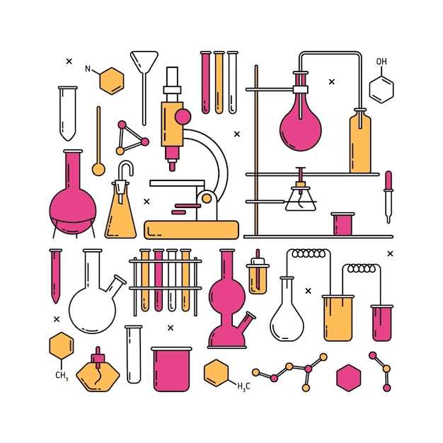 Vecteur ensemble d'icônes vectorielles de chimie