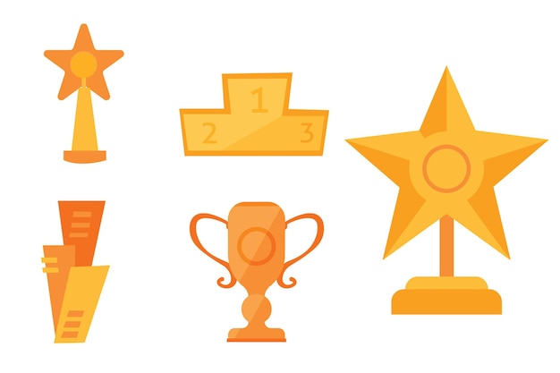 Vecteur ensemble d'icônes vectorielles de coupes de récompense de sport doré dans un style plat moderne.