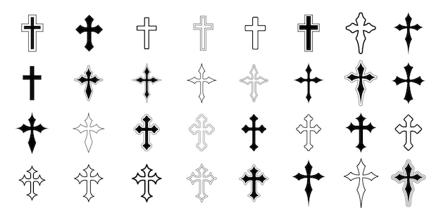 Ensemble D'icônes Vectorielles De La Croix Chrétienne Symbole Religieux De Jésus