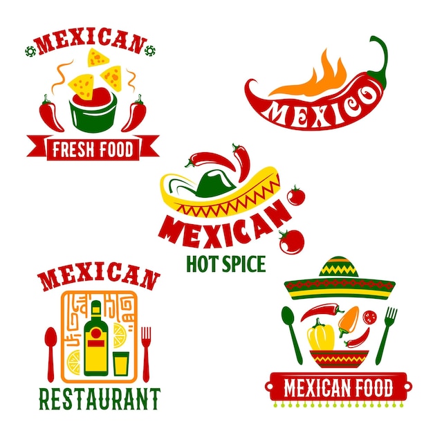 Ensemble D'icônes Vectorielles De Restaurant De Cuisine Mexicaine