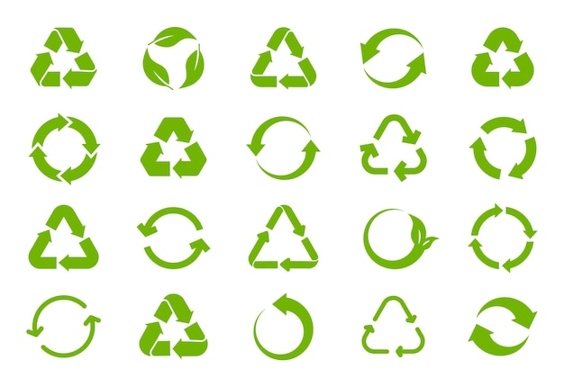 Ensemble D'icônes Vertes De Recyclage Symbole De Recyclage Pack De Flèches De Rotation Cycle De Réutilisation Icônes Vectorielles Eco