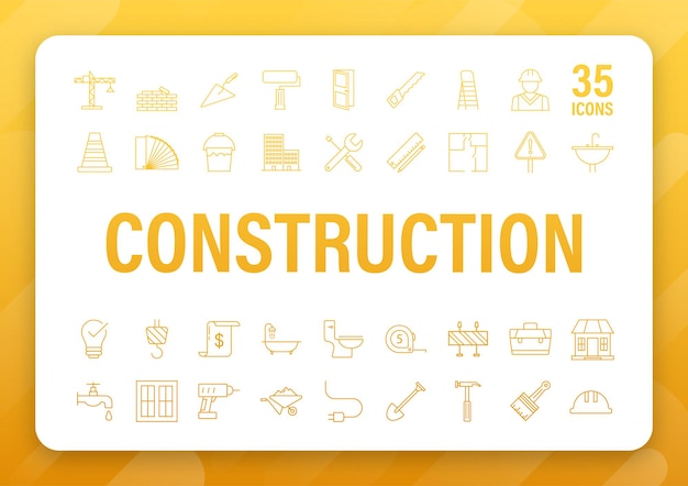 Ensemble d'icônes Web de contour Construction et construction d'outils de réparation à domicile Sécurité au travail