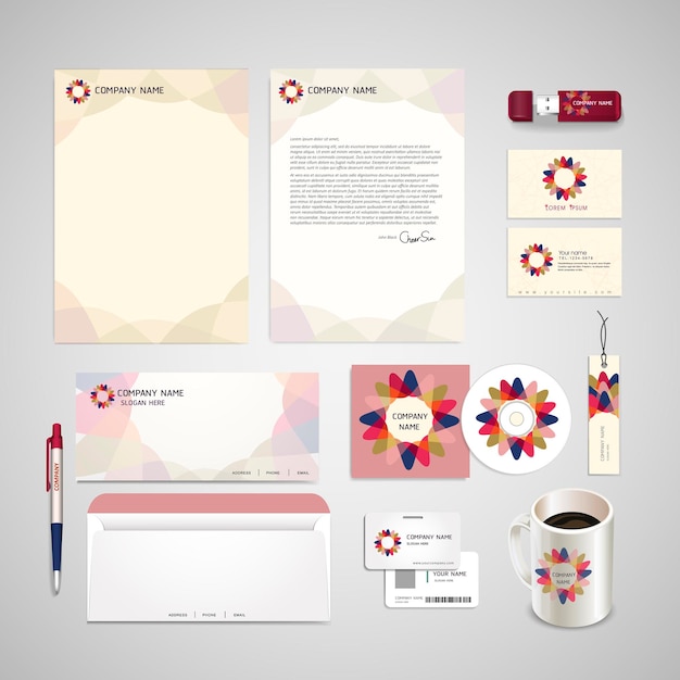 Ensemble d'identité d'entreprise abstrait fleur symbole fond