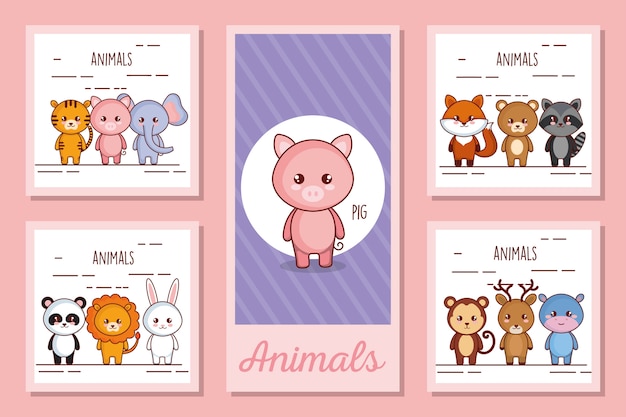 ensemble d'illustration d'animaux mignons