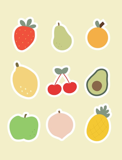 Vecteur ensemble d'illustration d'autocollant de fruits sains dessinés à la main créative