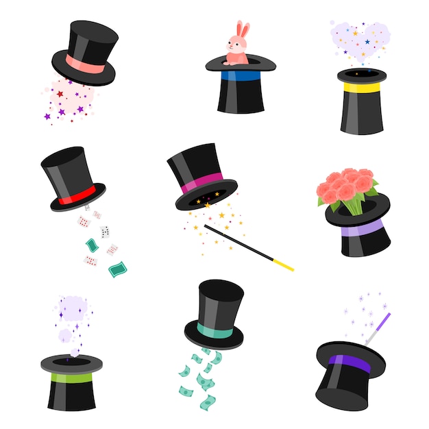 Vecteur ensemble d'illustration de chapeaux de magie noire