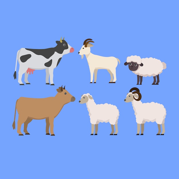 Vecteur ensemble d'illustration de dessin animé mignon d'élevage d'animaux